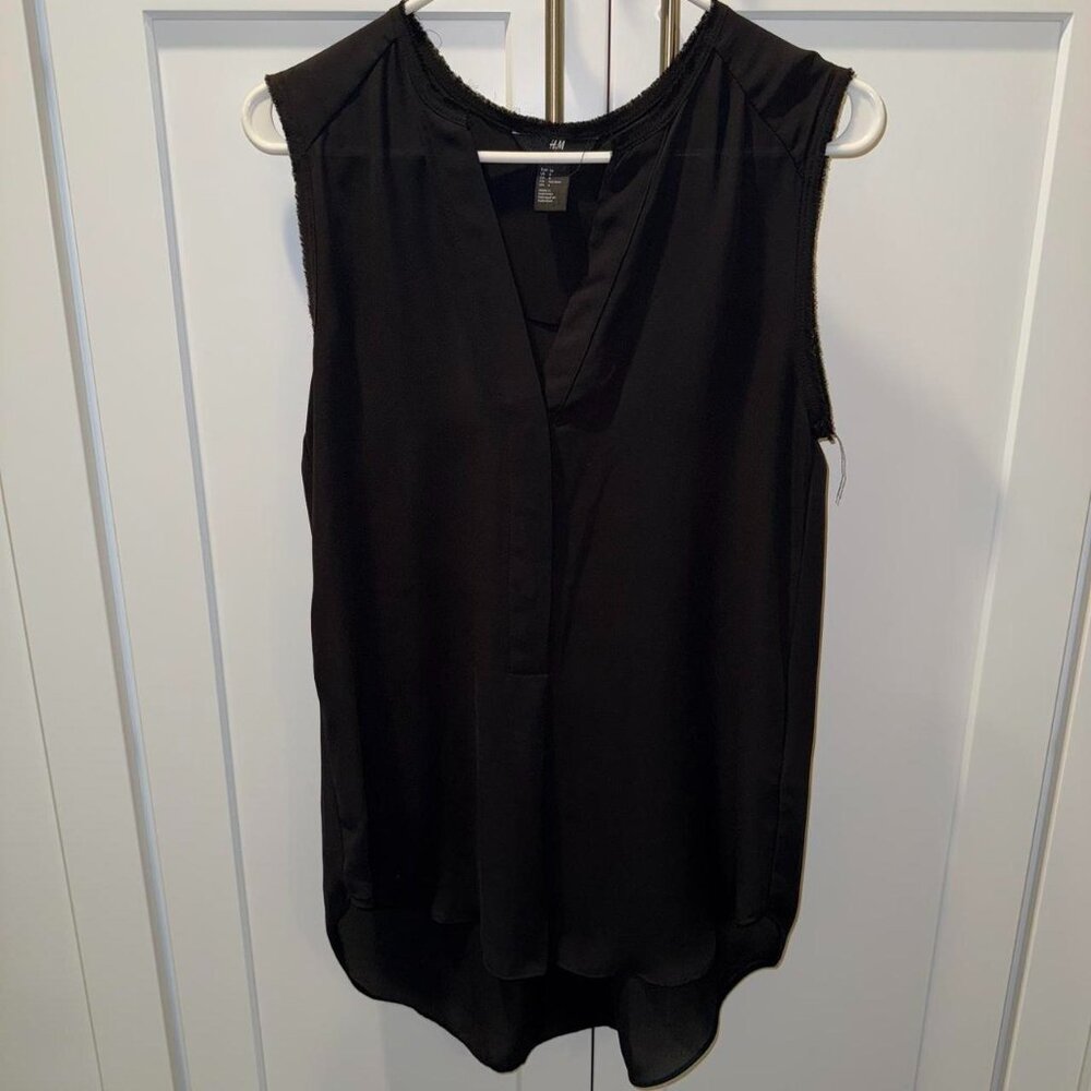 Black H&M blouse with fuzzy trim